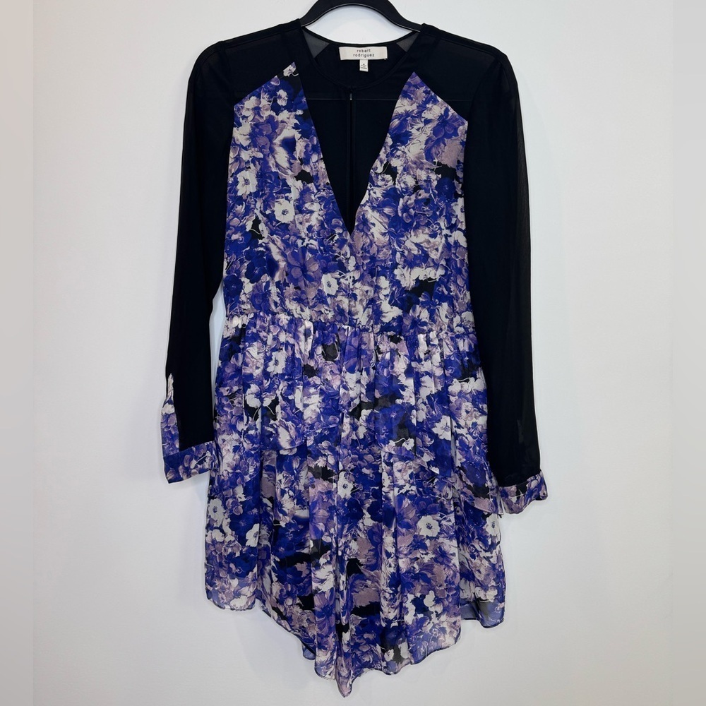 Robert Rodriguez Floral Print Silk Dress Sz 4 AMETHYST - Picture 3 of 13